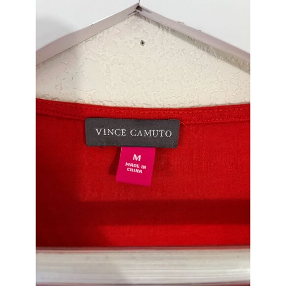 Vince Camuto Womens Red Textured Pattern Short Sleeve Top Blouse Medium Casual - Picture 3 of 12